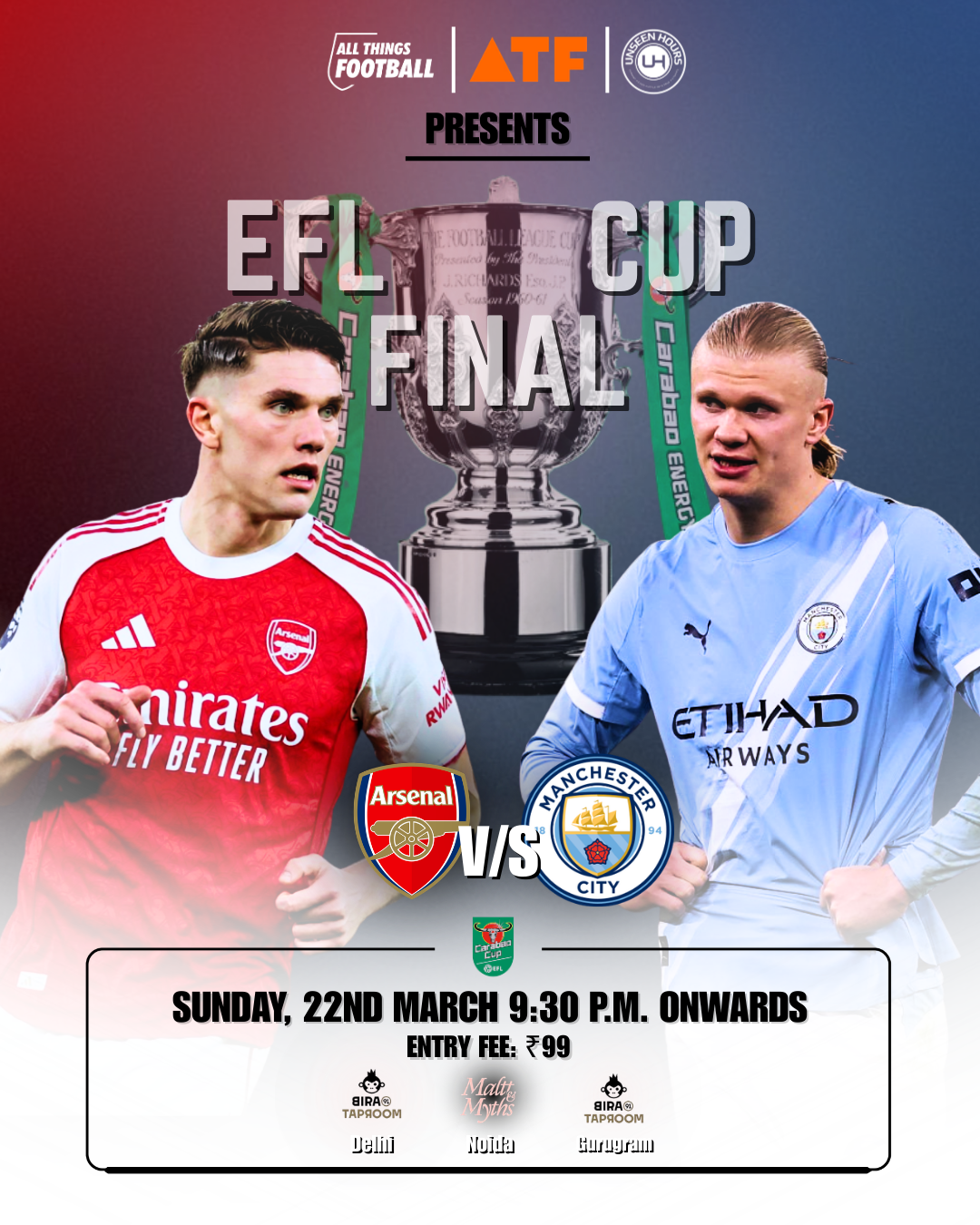 EFL Cup Final Arsenal vs Man City Live Screening l Delhi, Noida & Gurugram by All Things Football